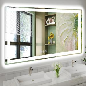 55x36 LED Bathroom Mirror with Lights, Super Bright Front & Backlit Vanity Mirror for Wall, Anti-Fog & Memory Smart Mirror, 5mm Shatter-Proof Tempered Glass, ETL Listed, Vertical/Horizontal