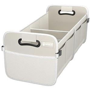 Sposuit Trunk Organizer for Car - 70L Collapsible Trunk Storage with 11 Pockets & Reinforced Handles, SUV Trunk Organizers for Grocery Cargo(White)