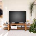 HollyHOME Bamboo TV Stand with Storage for TVs up to 65'', Modern Entertainment Center with 2 Open Shelf, Accent TV Media Console Table for Living Room, Bedroom, 55"(L), Walnut, Onesize
