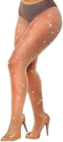 VEBZIN Sexy Sparkly Fishnets Stockings Jeweled High Waist Fishnet Tights for Women Rhinestone Party Pantyhose