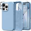 GONEZ Magnetic for iPhone 16 Pro Case, Compatible with MagSafe, [Screen Protector + Camera Lens Protector], Silicone Shockproof Anti-Scratch Protective Phone Case 6.3 inch, Mist Blue