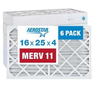 Aerostar 16x25x4 MERV 11 - 6 Count - Pleated HVAC, Furnace & Air Conditioner Filters - Removes Dust, Cold & Flu Germs, Lint, Mold, Pet Dander, Allergy-Causing Pollen, Smog & Smoke