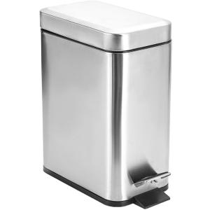 Rectangular Stainless Steel Trash Can Wastebasket with Lid Soft Close,5L Small Slim Step Pedal Meta Garbage Can,1.3 Gallon Dog Proof Garbage Container Bin for Bathroom,Bedroom,Kitchen,Office,Silver