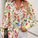 KIRUNDO Boho Tops for Women Blouses Dressy Casual 2025 Summer Fall Long Sleeve Floral Button Down Shirts Date Outfits (S)