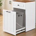 13 Gallon Pull Out Trash Can Cabinet with Storage Drawer, Wooden Kitchen Garbage Can Holder, Freestanding Modern Farmhouse Waste Bin Furniture