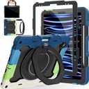 ROISKIN for iPad Pro 12.9 -Inch Case (6th, 5th, 4th & 3rd Gen)with HD Screen Protector, 360 Stand, Handle, Pencil Holder,Shoulder Strap[15ft Drop Protection]Rugged Bulky Full Body 12.9 iPad Pro Case (Ring Stand-Blue/Black)