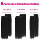 Yaki Straight Clip in Hair Extensions Real Human Hair 20Inch 120g 6Pcs Seamless Human Hair Clip in Extensions for Women Clip ins Hair Extensions Double Weft (Black, 20 Inch)