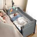 JOYMOR Baby Bedside Bassinet, Baby Bassinet, Pack n Play Convert Playpen, Quick Foldable Travel Bed with Wheels & Brake, Carry Bag for Boys Girls (Gray), 30.3x25.6x49 Inch