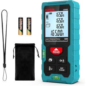 Kiprim Laser Distance Measure High Accuracy 165ft Kiprim LD50E Laser Tape Measure 50M Compact Laser Measurement Tool with Larger Backlit LCD Display,ft/m/in Switching,Bubble Level