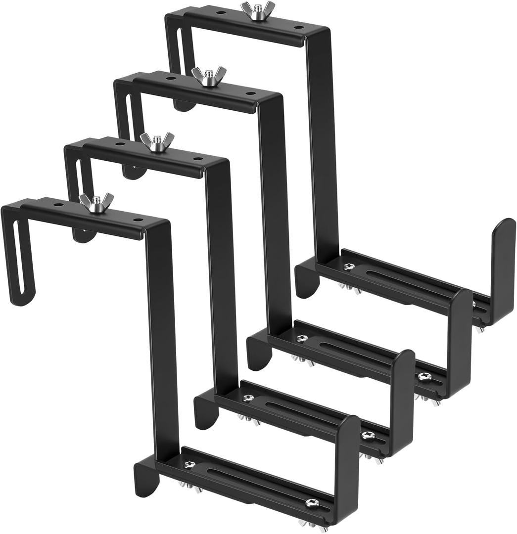 VIVIKEN Planter Box Brackets, Adjustable Flower Brackets for Deck Railing, No Drill Window Bracket for Outdoor Planters - 4 Pack