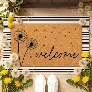 Tinideya 2 Pcs Summer Door Mat Dandelion Welcome Non Slip Spring Coir Mats Floor Layering Doormats Seasonal for Front Porch Entryway Decor(Dandelion), 23.6 x 35.4 Inches