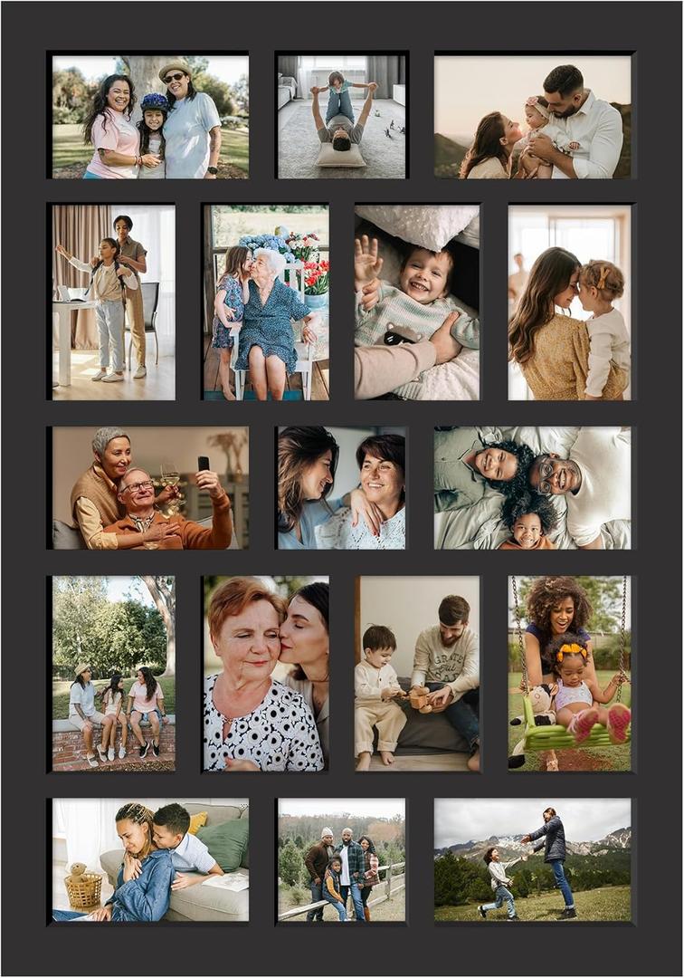 J.M.Deco 17 Opening Collage Picture Frame for Wall Decor, One-piece Photo Frame Collage Gallery Wall Hanging for 4x6 Photos, 4x4 Photos, Ideal Christmas Gift, Black