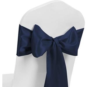 Navy Blue Chair Sashes 50 Pack Universal Satin Ribbon Knots Navy Blue Chair Bows for Party Wedding Reception Ceremony Baby Shower Banquet Decor