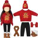Fourluoo 6 Pcs Christmas 18 Inch Doll Clothes and Accessories Winter Outfits Set Sweaters Trousers Hats Shoes for 18 Inch Doll Gift(Red, Gingerbread)