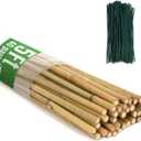 SWANGSA 40 Pack Bamboo Stakes for Plant 5 Feet(57.5inch), Bamboo Sticks Plant Support Garden Stakes Poles with 200pcs Twist Ties for Tomatoes, Beans, Potted Plants, Indoor and Outdoor Climbing Plants