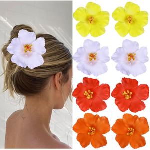 Hawaiian Flower Hair Clips for Women,8Pcs 3.5 Inch Artificial Flower Clips,Plumeria Hibiscus Hairclip for Beach Party,Cute Summers Tropical Flowers Bow Hair Accessories for Girls Holiday Gifts