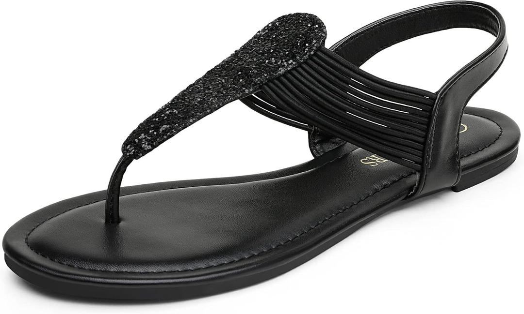 Dream Pairs Women's Elastic Strappy String Thong Ankle Strap Summer Gladiator Sandals (7, Black)