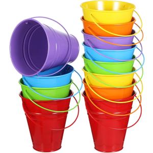 Sadnyy 12 Pack Metal Buckets with Handle, Galvanized 4.5 x 5 Inch Basket Party Supplies, Crafts for Christmas Halloween Candy Bars Vase Crafts(Rainbow Color)