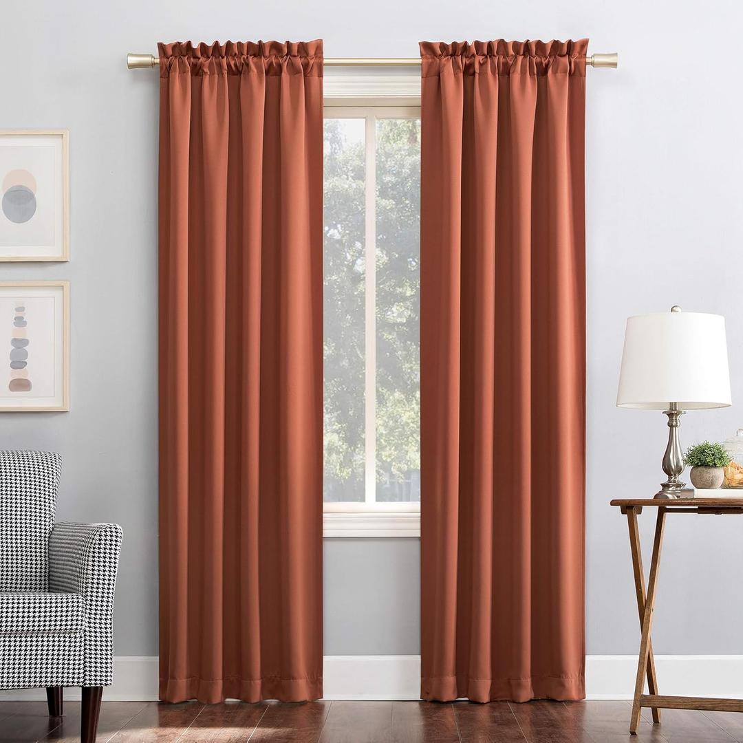 Sun Zero Easton Energy Saving Blackout Rod Pocket Curtain Panel, 40" x 84", Terracotta