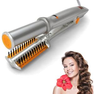 2 in1 Hair Curler Straighter Rotating Iron, Curling Iron Wand for Hair Curling and Straighting, Dry and Wet Styling Tool (Gray)