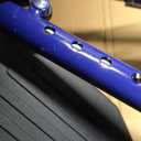 Medline Lightweight Foldable Transport Wheelchair with Handbrakes and 12-Inch Wheels, Blue Frame, Black Upholstery