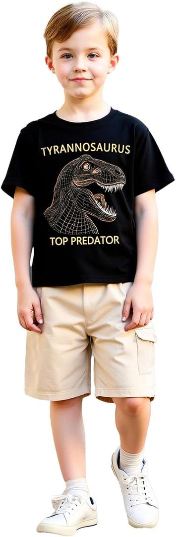 3D Dinosaur Printed Clothes for Boys, Cute Cartoon Animal T-Shirt and Shorts Summer Outfits 2 pcs (Black)