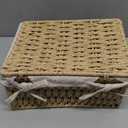 Large Wicker Basket with Lid, Khaki Paper Rope Woven Storage Box with Removable Liner, Stackable Shelf Bin for Bathroom, Closet, Nursery
