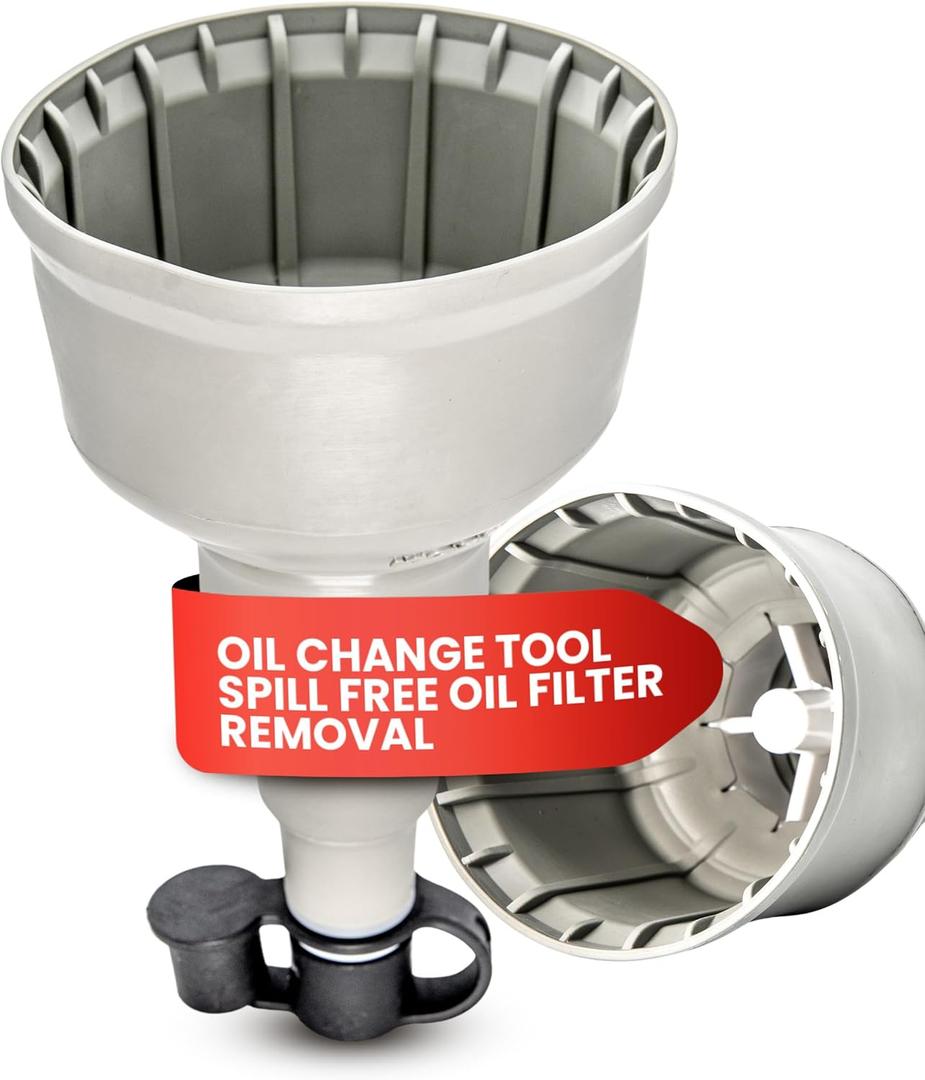 XL Oil Change Tool - Oil Filters up to 4" Diameter, Spill Free Oil Filter Removal, Magnetic Drain Plug Catch, Flexible Funnel for Mess Free Oil Changes, Engine Oil Funnel with Magnet