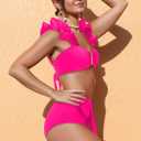 SPORLIKE Women High Waisted Swimsuit Flounce Straps Bikini Bathing Suit (Pink, L)