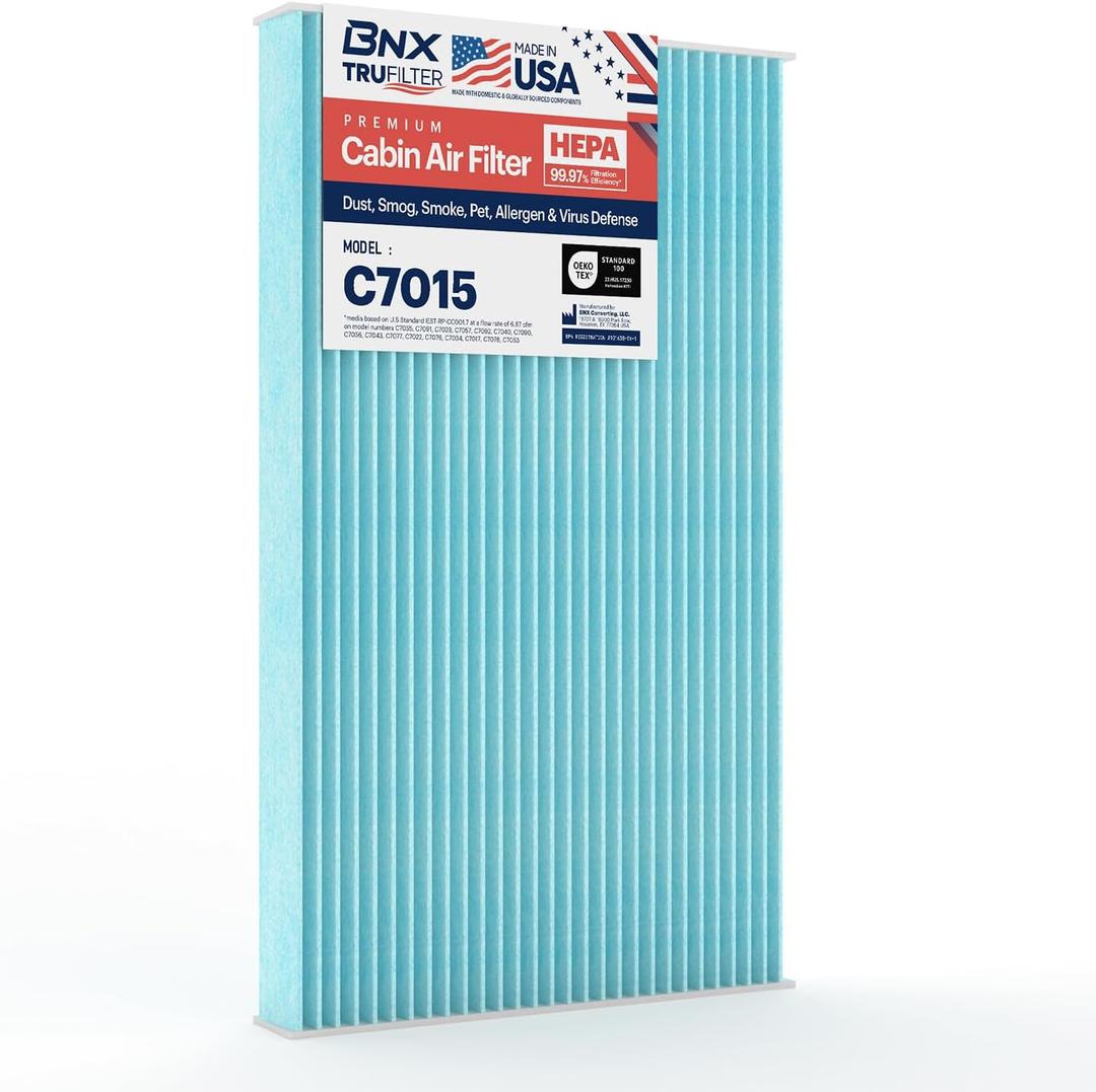 BNX TruFilter C7015 Cabin Air Filter, HEPA 99.97%, MADE IN USA, Compatible With Saab: 9-3, 9-3X