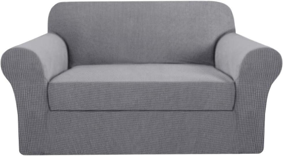H.VERSAILTEX Loveseat Slipcover 2 Piece Stretch Loveseat Cover Couch Cover|Sofa Cover with Individual Seat Cushion Cover, Furniture Protector Suit for T Cushion/Box Cushion (58"-70", Dove)