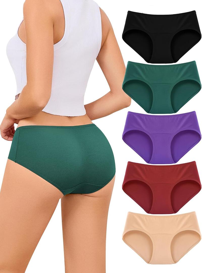voenxe Women Underwear Cotton Hipster Breathable Bikini Full Coverage Panties Comfortable Low Rise Ladies Briefs 5 Pack (Medium, Vintage)