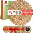 Handmade Round Woven Placemats Set of 6  Natural Corn Husk Woven Place Mats  Heat Resistant, Non-Slip Wicker Table Mats  Rattan Round Placemats  for Dining, Weddings, Christmas & New Year Dcor