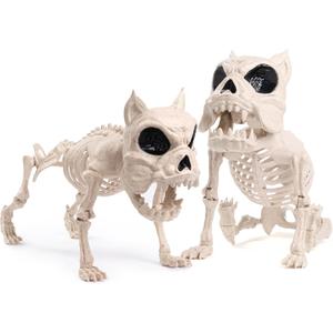JOYIN 2 PCS 16" Poseable Dog Skeleton Halloween Decoration Animal Puppy Plastic Bones with Posable Joints for Prop Indoor Outdoor Decor Spooky Scene Party Favors Graveyard Decorations