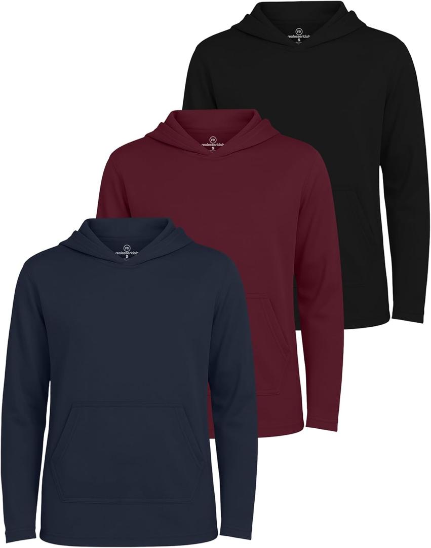 Real Essentials 3 Pack: Boys Hoodies Youth Mesh Long Sleeve Sweatshirts with Pocket for Kids & Teens (X-Large)