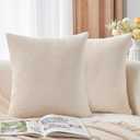 Throw Pillow Covers Neutral Beige Set of 2 22x22 Inch Pillow Covers, Soft Velvet Farmhouse Decorative Pillowcases for Couch Sofa Bed, Home Boho Decor, Modern Cushion Covers