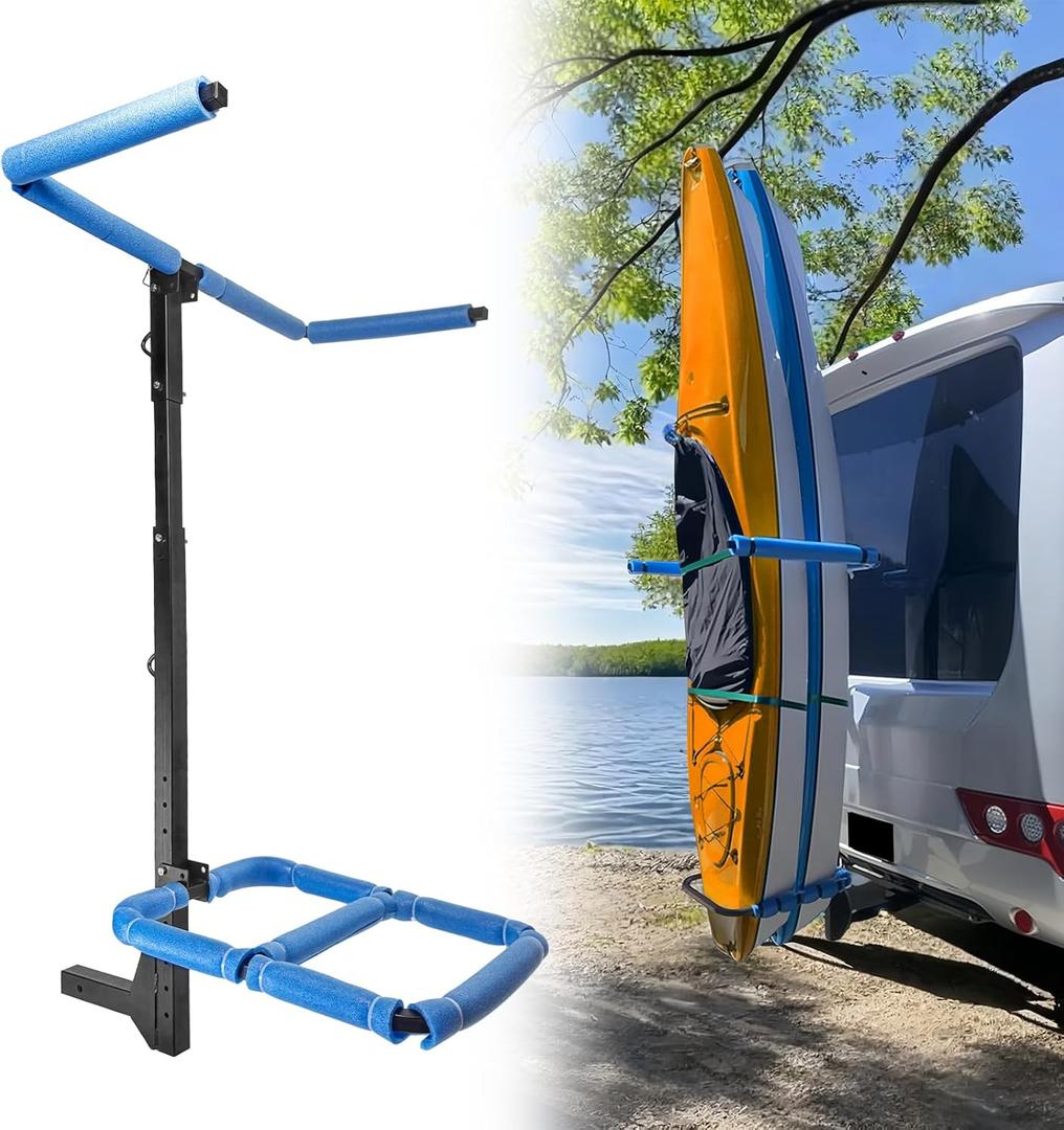 RV Kayak Rack for Camper, Vertical Kayak Hitch Rack Carrier Fits Up to 12' Kayaks, 2'' Hitch Receiver 150LBS for RV Truck SUV