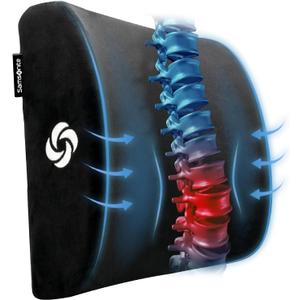 Samsonite Lumbar Support Pillow for Office Chair and Car Seat, Perfectly Balanced Memory Foam, Versatile Use Lower Back Cushion, Black Plush