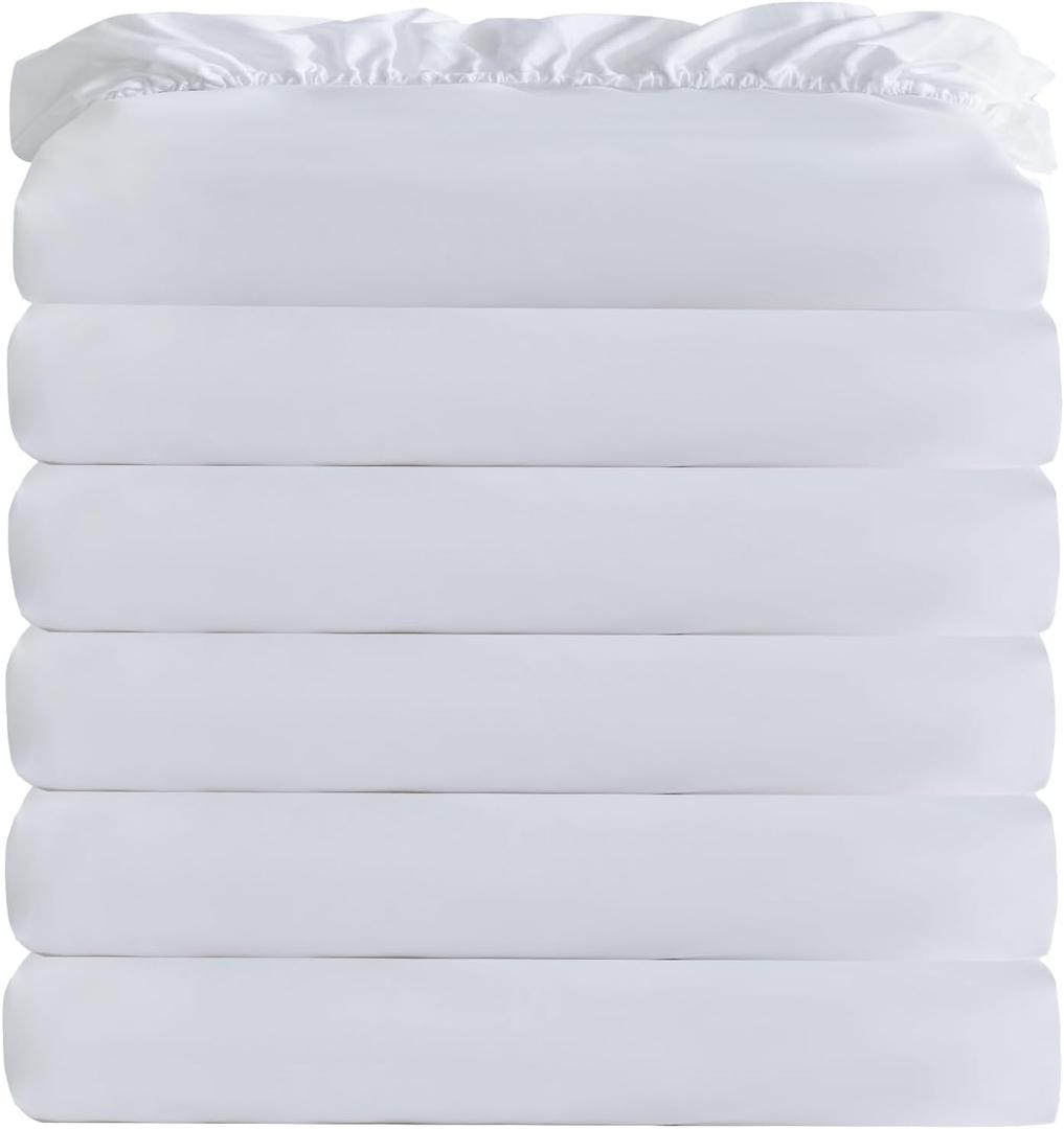 White Bulk Twin Fitted Sheet Only Deep Pocket 6 Pack, Quick Sort Bottom Bed Sheets Color-Coded Label Threads, Soft Brushed Microfiber Hotel Motel Airb&bs Essentials for Hosts, 39"x75"