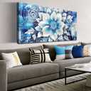 Xxliren Big Blue Floral Canvas Wall Art Prints 60 x 30 Inch