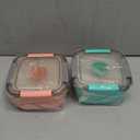 Freshmage Salad Lunch Containers To Go, 2 Pack 52-oz Bowls with 3 Compartments, Dressing Containers for Toppings, Snacks - Pink & Green