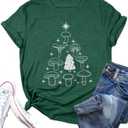 Women Mushroom Shirts Moon Graphic Tees Floral Flowers Printed Aesthetic Hiking Adventure Nature Short Sleeve Shirts (Green, XL)