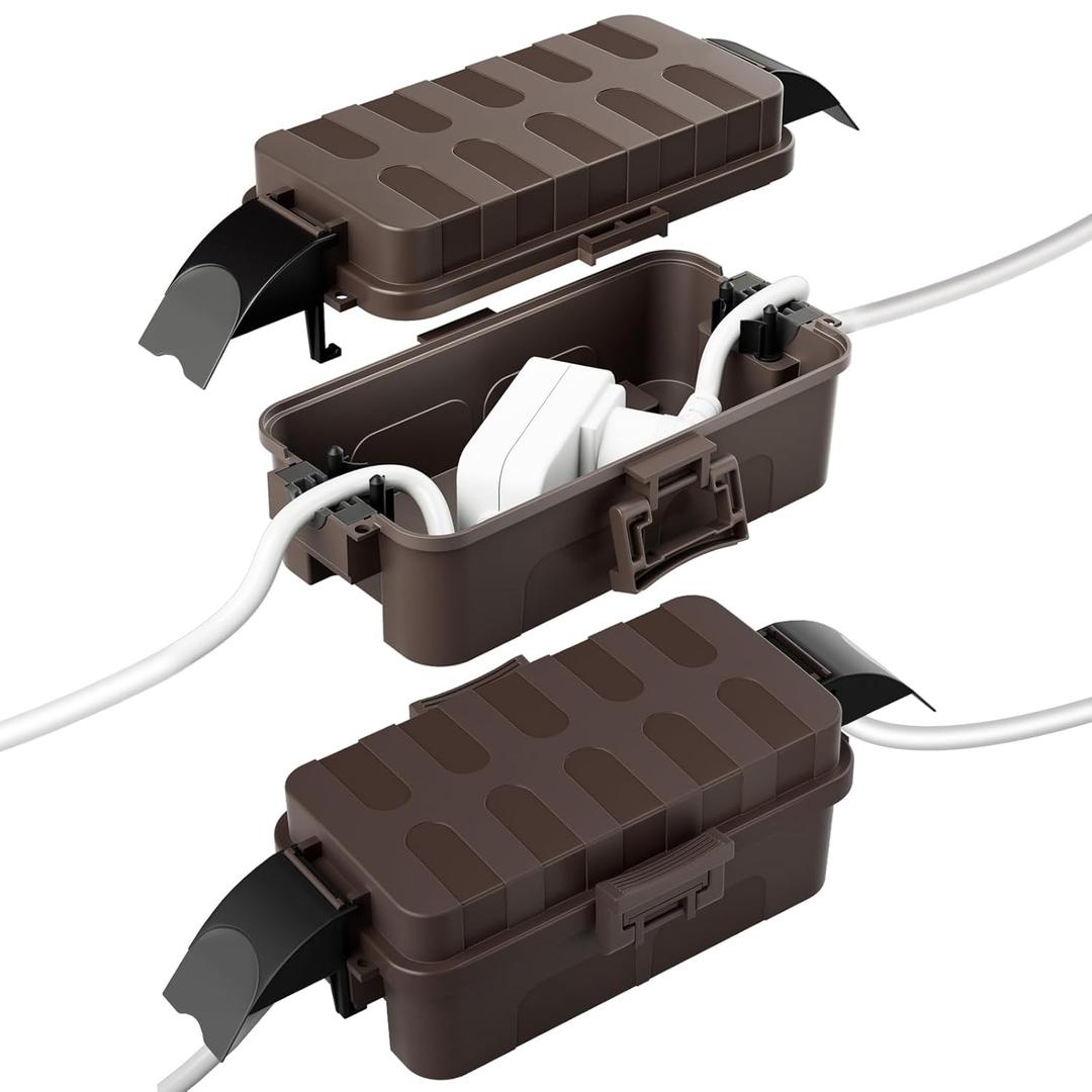 Flemoon [2 Pack] Outdoor Electrical Box Waterproof w/Detachable Shield Covers, IP55 Waterproof Extension Cord Cover for Plug, Outlet, Halloween, Christmas Holiday String Lights, Brown