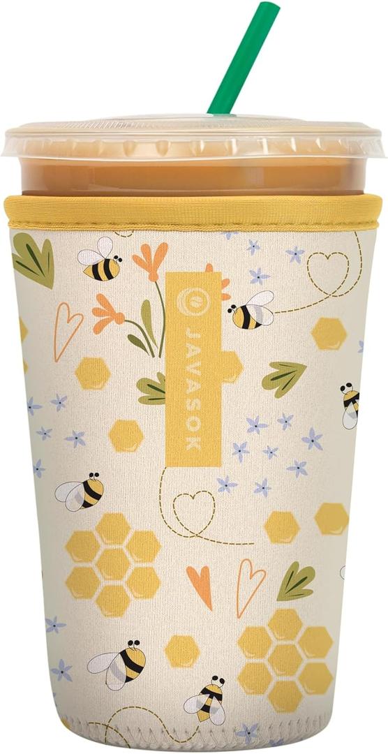 Sok It JavaSok Iced Coffee & Cold Soda Insulated Neoprene Cup Sleeve (Honeycomb Buzz, Medium: 22-28oz)