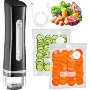 Syntus Vacuum Sealer Bags for Food, Food Storage Bags for Sous Vide Cooking Microwave Heating, Air Valve Zipper Bags & Zip Clips, 30 Bags (S+M+L) + 1 Black Vacuum Sealer