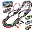 2-in-1 Slot Car Race Track Set with 4 High-Speed Cars, Electric Track, Dual Racing Game with 2 Controllers, Circular Overpass Design Featuring Flash Tracks. Toy Gift for Boys Kids Ages 4-6 6-8 8-12, 19.7 FT