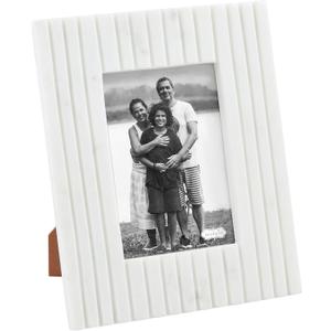 Mud Pie 5X7 White Stripe Marble Frame; 10 3/4" x 8 3/4"