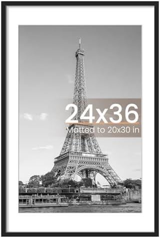 upsimples 24x36 Poster Frame, Display Pictures 20x30 with Mat or 24 x 36 Without, Wall Hanging Picture Frames, Black, 1 Pack