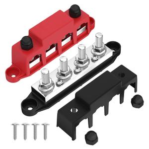 Joinfworld 400A Bus Bar 12V Power Distribution Block with 4 x 3/8" Studs 12 Volt Marine Copper Battery Busbar Terminal Block for Car, Boat, Automotive, RV, Solar Wiring - Negative&Positive