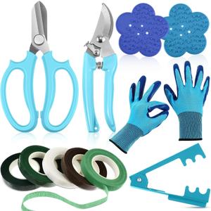 WILLBOND Floral Arrangement Kit, Valentine Rose Thorn Stripper Tool Garden Pruning Shears Scissors Rose Thorn Remover Pruner Trimmer Gloves Tapes Florist Garden Tool Gift Kit for Women(Blue)